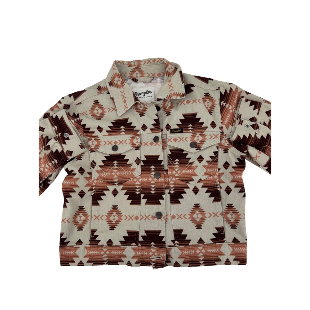 Wrangler Aztec Southwestern Trucker Jacket Women Small Brown Cotton 112361195